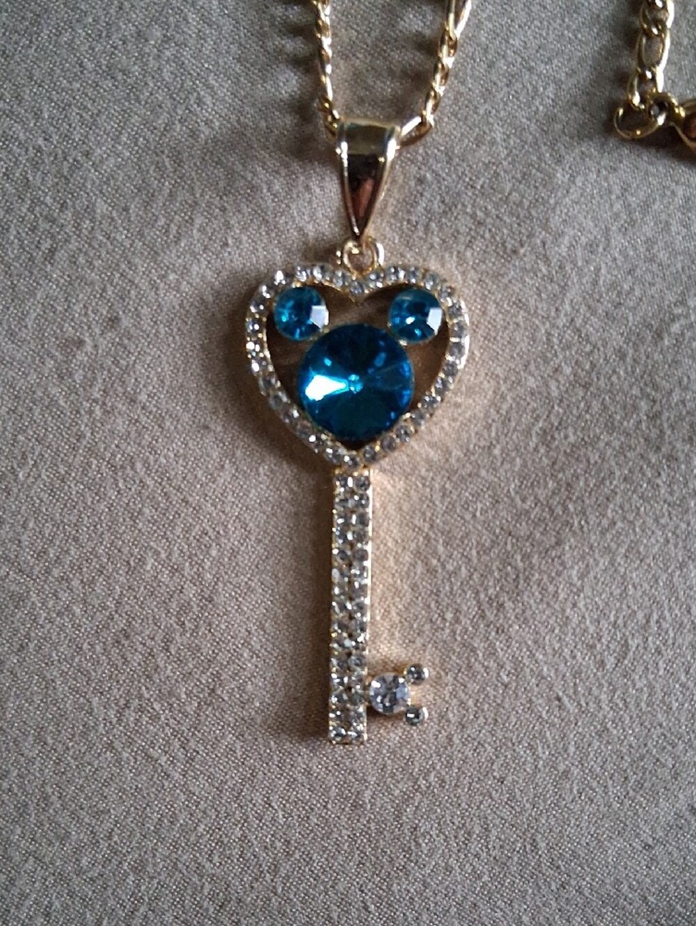 Heart Key Pendant Necklace with Blue Crystal Accent - Women Jewelry - Picture 2 of 3